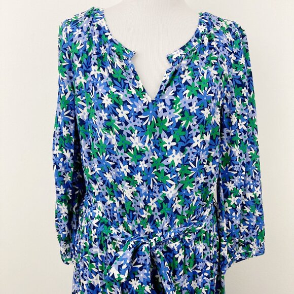 NWT Talbots Floral Tie Waist Dress Size 16 Fit & Flare Notch Neck 3/4 Sleeve - Picture 3 of 8